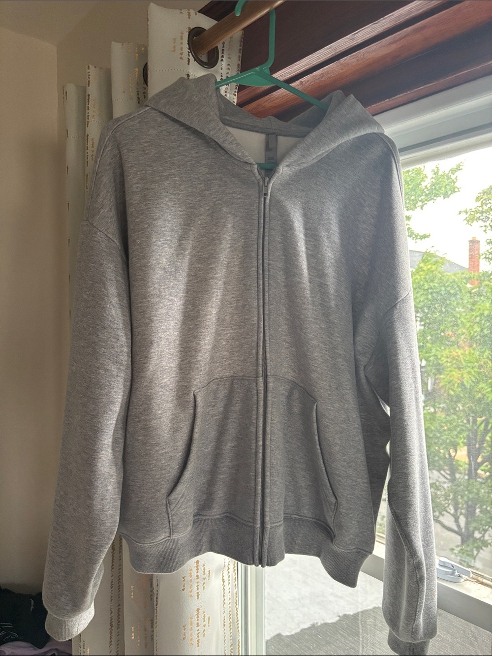 SKIMS Light Grey Zip-Up Hooded Sweatshirt